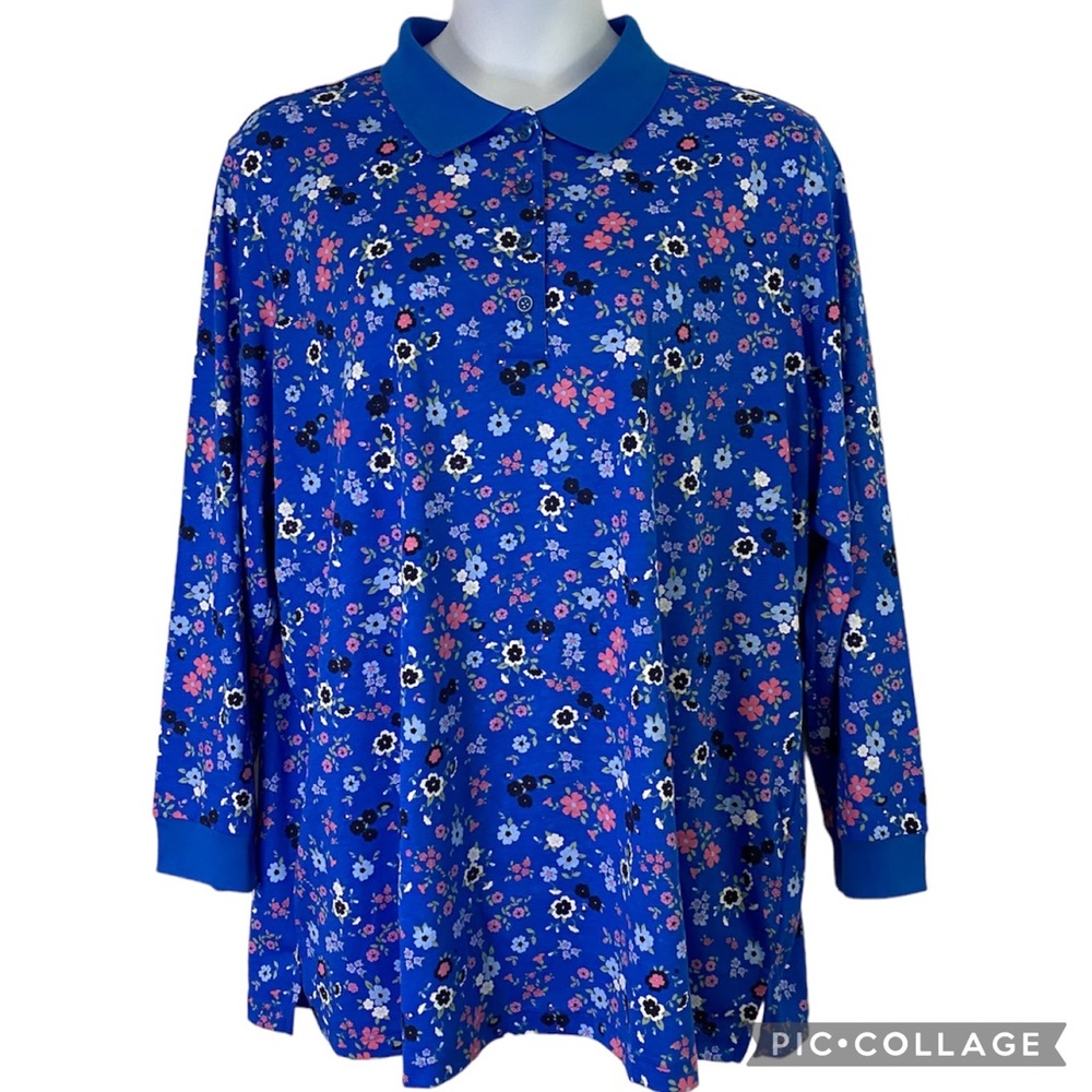 Woman Within 22/24 1X  Long Sleeve Polo Shirt